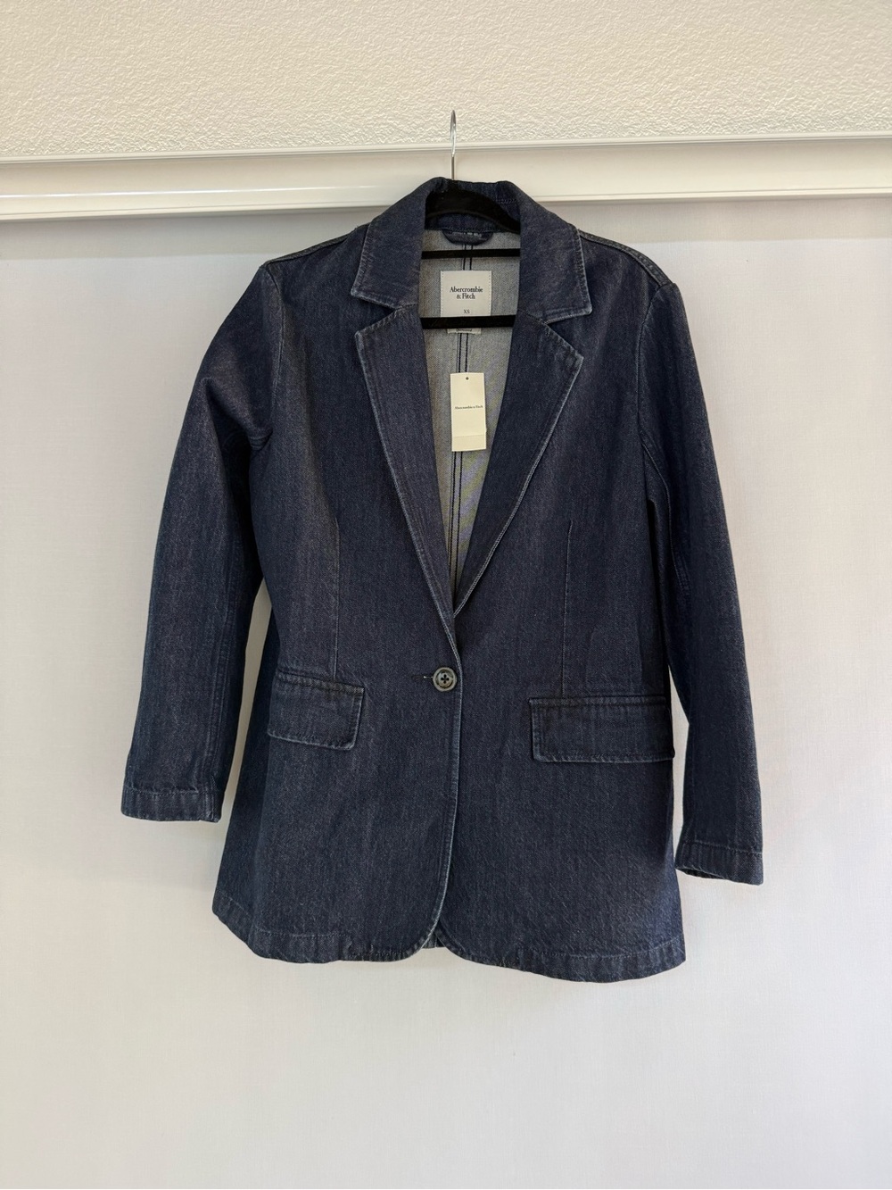 Abercrombie & Fitch Navy Denim Single-Button Blazer